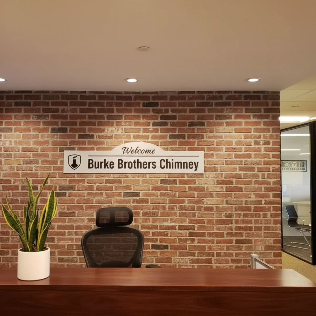 Burke Brothers Chimney office interior with company logo on wall at 620 Division St, Elizabeth, NJ